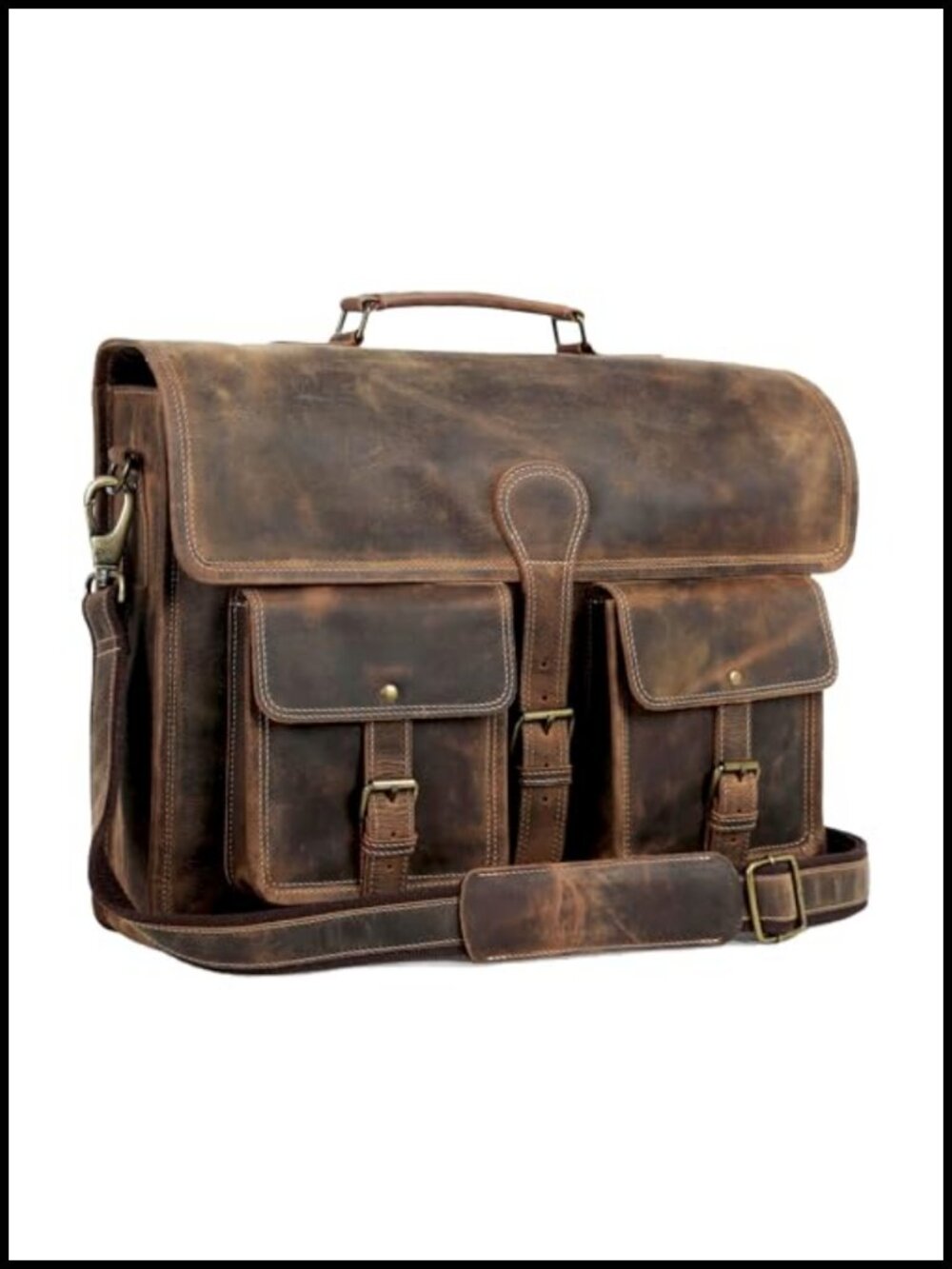 18 Inch Top-Grain Buffalo Leather Laptop Messenger Bag Briefcase